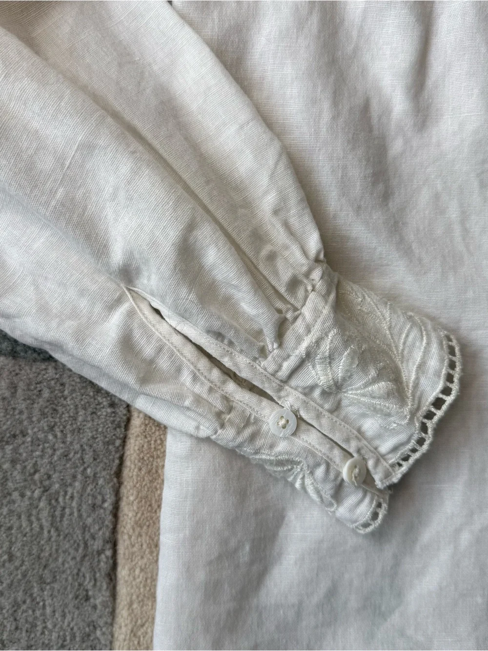 Sézane Lilia Blouse White Linen Cotton Embroidered Lace Ruffle Collar FR38 US6 - Picture 6 of 11